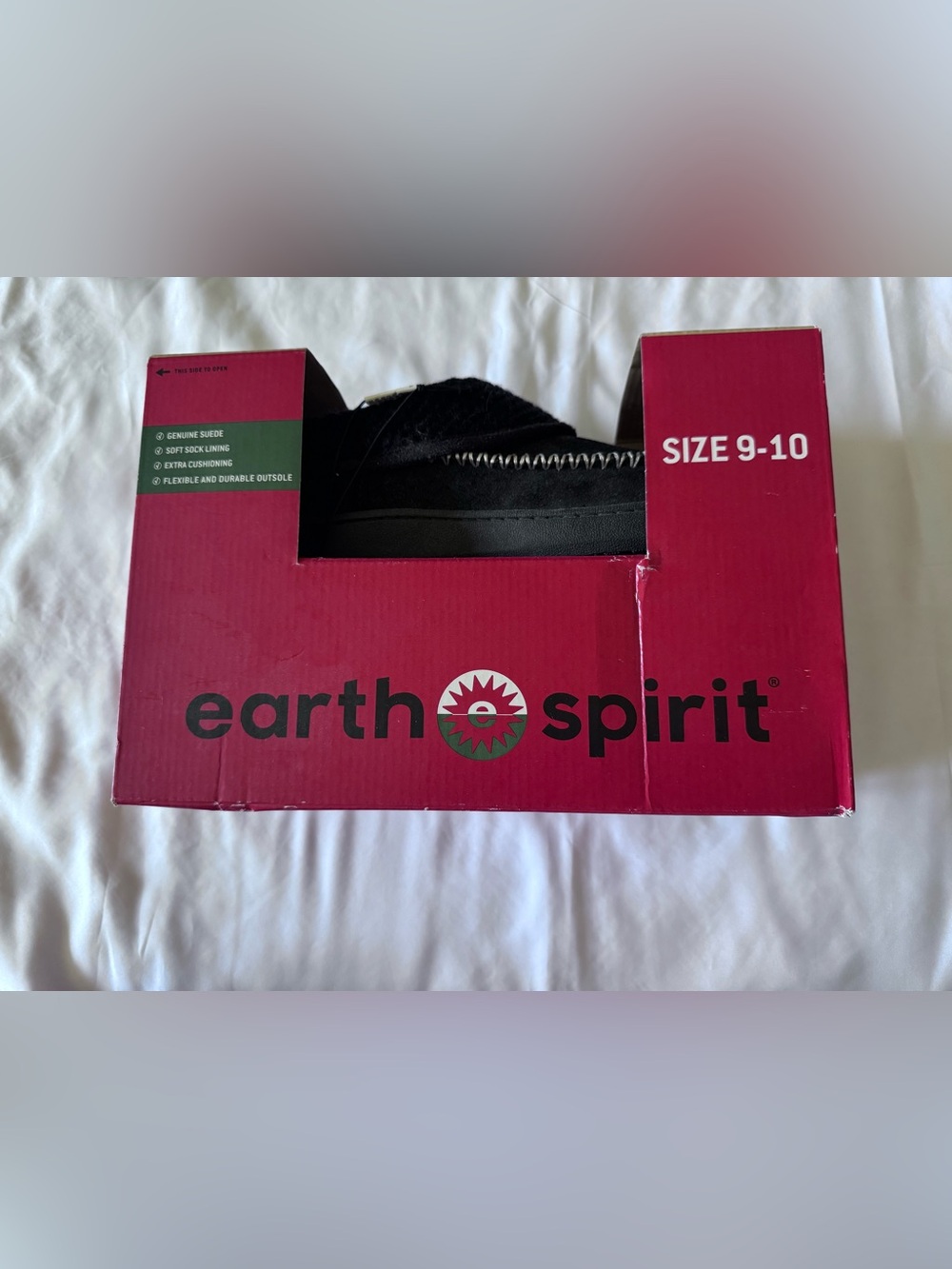 NEW Earth Spirit Suede Slippers Women’s Black Indoor Outdoor Shoes Size 9-10
